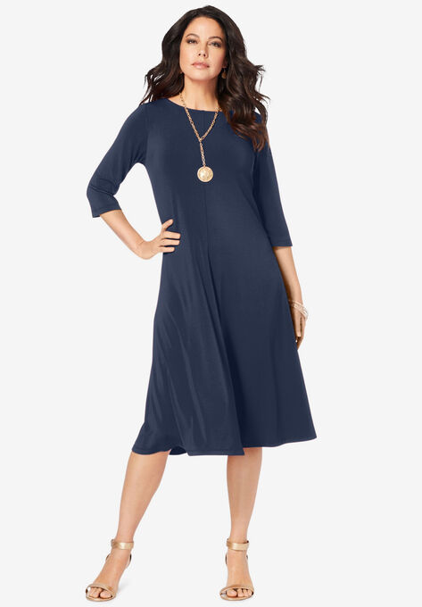 Ultrasmooth® Fabric Boatneck Swing Dress, NAVY, hi-res image number null
