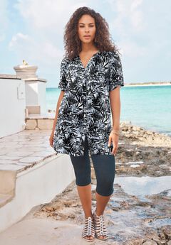 Plus Size Angelina Crinkle Crepe Y-Neck Short Sleeve Tunic