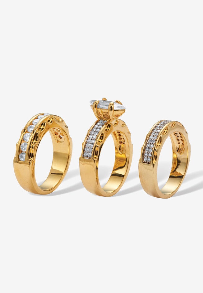 3 Piece 3.38 Tcw Round Cubic Zirconia 14K Yellow Gold-Plated Bridal Ring Set, , on-hover image number 1