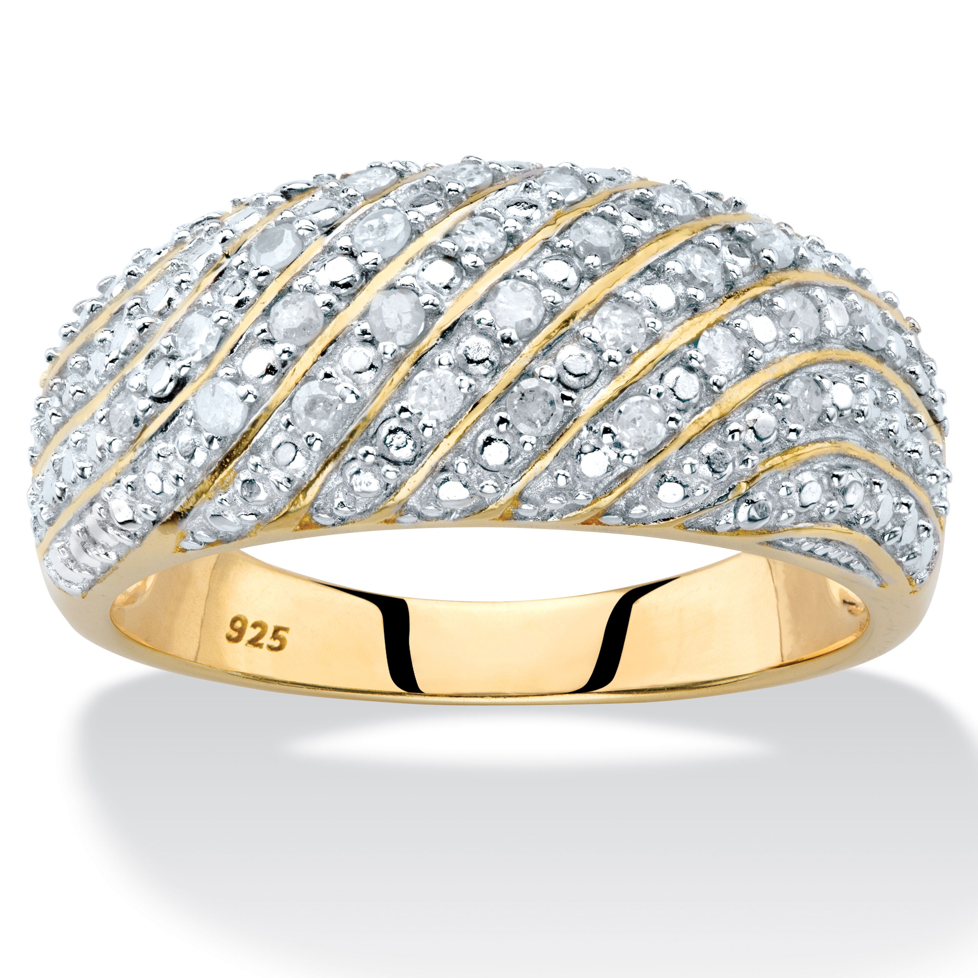 1/4 Cttw. Round Diamond 14k Gold-plated Sterling Silver Multi-Row Dome Ring, WHITE, hi-res image number 0