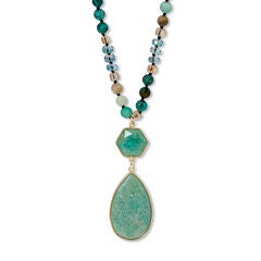 Genuine Green Aventurine Goldtone Beaded Drop Necklace 36-inch