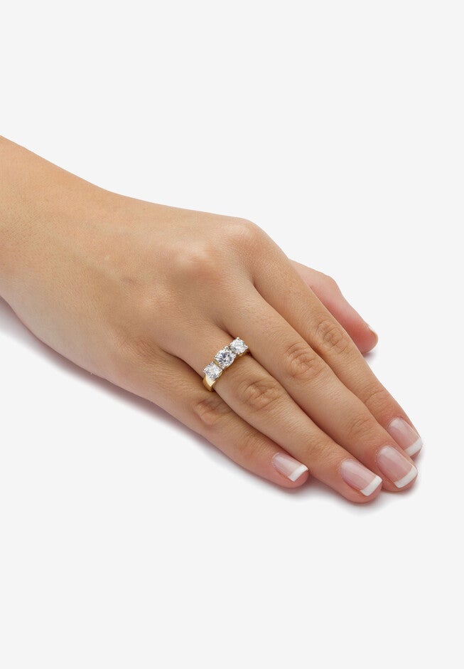 2.28 Tcw Round Cubic Zirconia Three-Stone Anniversary Ring Gold-Plated, , alternate image number null