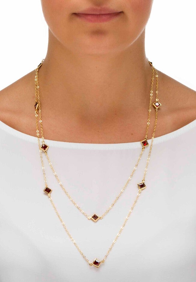 Gold Tone Endless 48 inches Necklace with Princess Cut Birthstone, , alternate image number 2