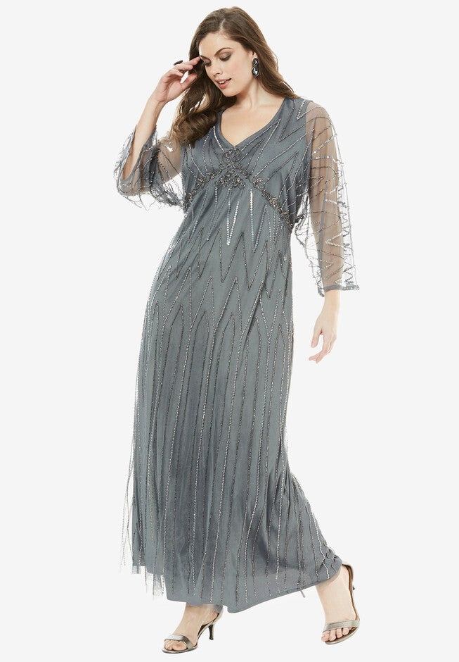 Fashionable Beaded Dress by Pisarro Nights | Roaman's Fashionable Beaded Dress by Pisarro Nights | Roaman's