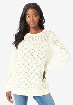 Rhinestone Pointelle Knit Sweater