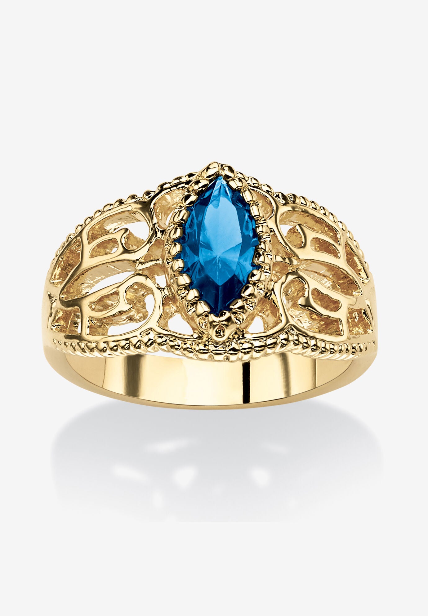 Simulated Birthstone Gold-Plated Filigree Ring, SEPTEMBER, hi-res image number 0