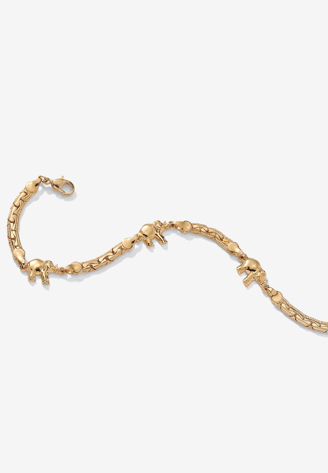 Goldtone Caranvan of Lucky Elelphants Ankle Bracelet 10 inches, , on-hover image number 1