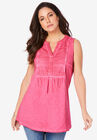 Sleeveless Lace-Trim Slub Tank, VINTAGE ROSE, hi-res image number null