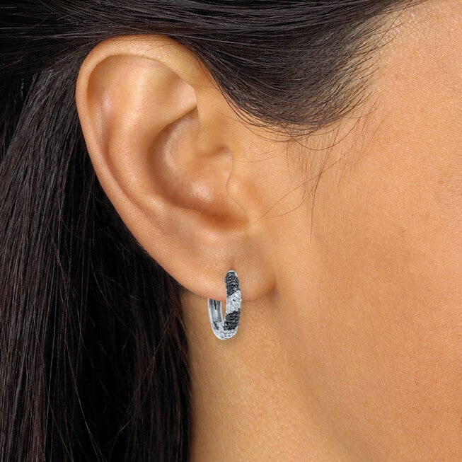 .50 TCW Black and White Diamond Sterling Silver Hoop Earrings (1/2 inch), WHITE, alternate image number 2