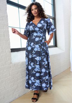 Plus Size Flutter Sleeve Wrap Maxi Dress