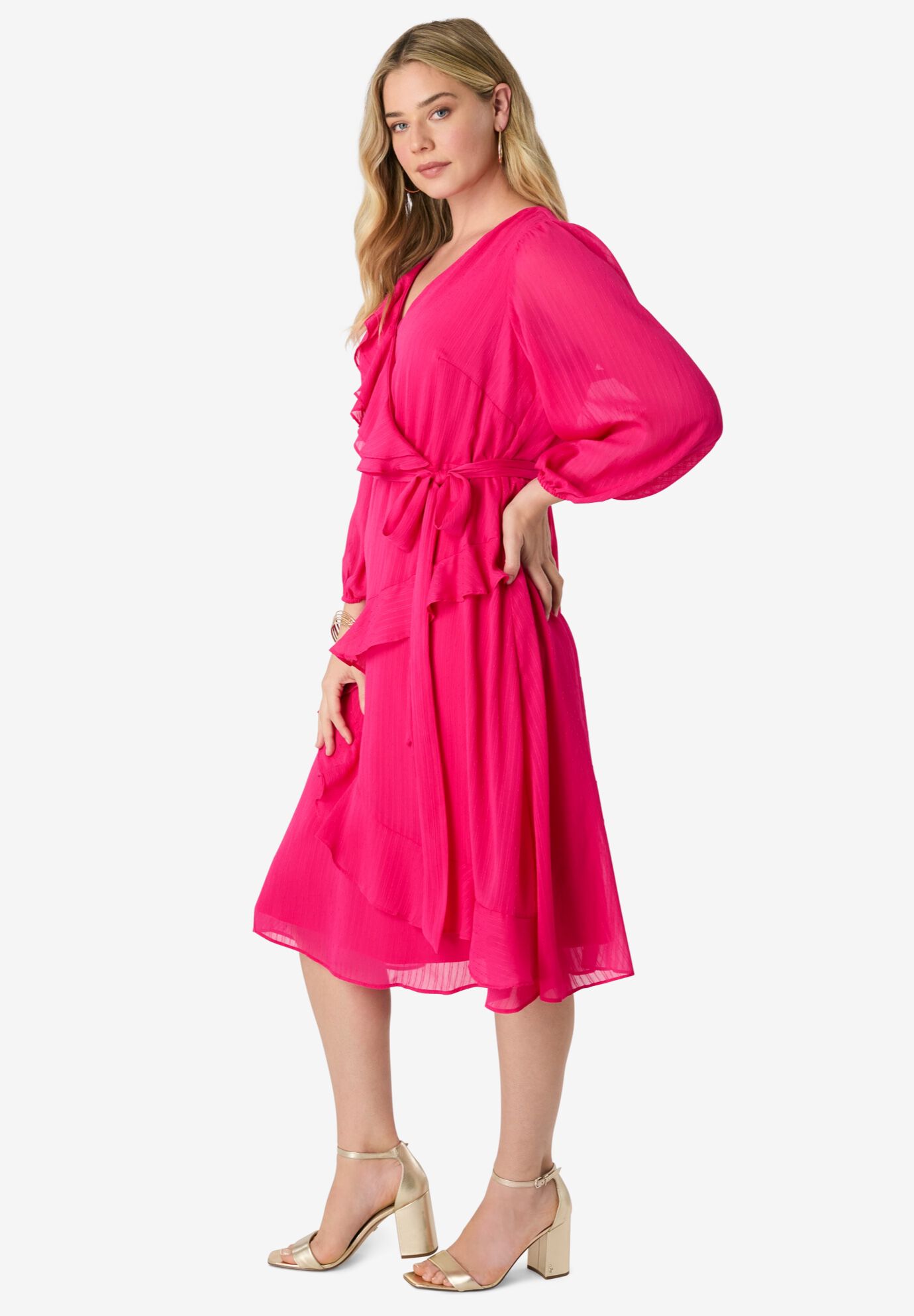 Chiffon Wrap Dress, HOT PINK, alternate image number 2
