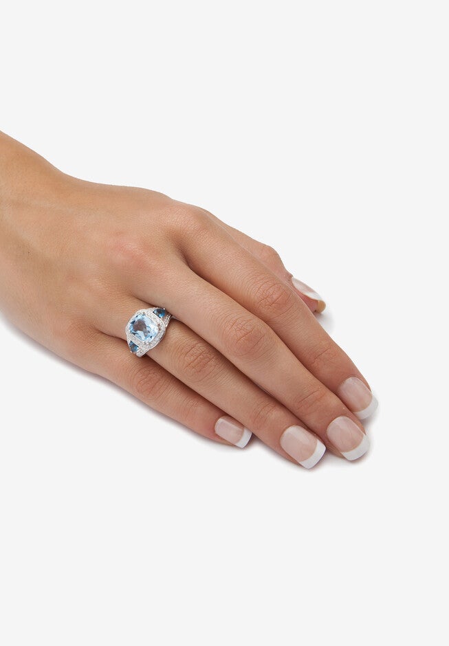 5.13 Tcw London Blue Topaz And Cz Halo Ring Platinum-Plated Sterling Silver, , alternate image number null