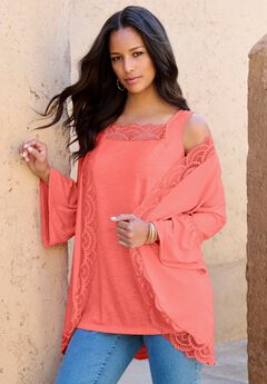 Lace-Detailed Cardigan and Tank Set