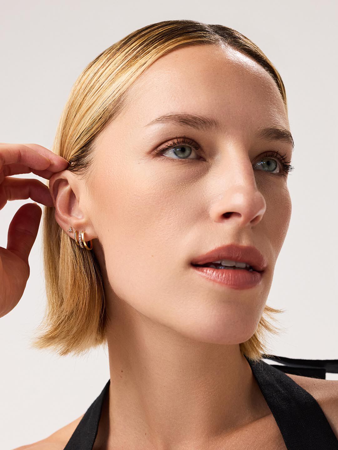 Sterling Silver Mini Huggie Hoops, GOLD, alternate image number 1