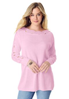 Pointelle Sleeve Pullover