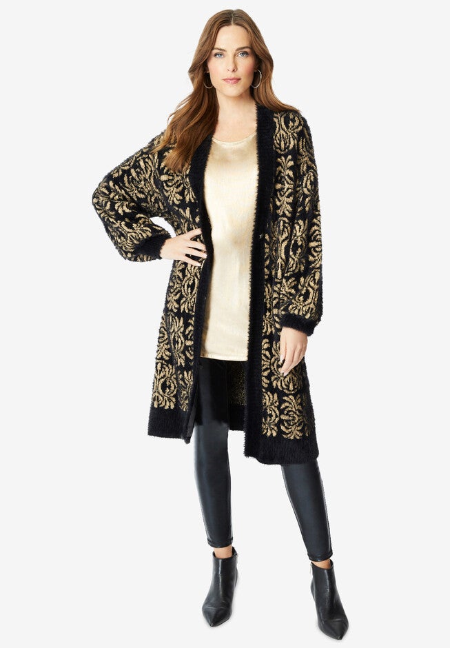Eyelash Cardigan., BLACK JACQUARD MEDALLION, hi-res image number null