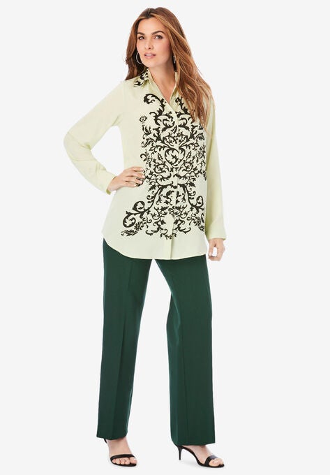 Scroll Print Shirt, GREEN DAMASK SCROLL, hi-res image number null