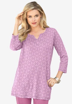 Three Quarter Notch Neck Soft Knit Tunic