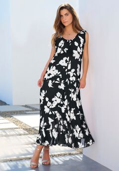 Plus Size Sleveless Hand-Crinkled Button-Front A-Line Maxi – Curvy Breezy Dress