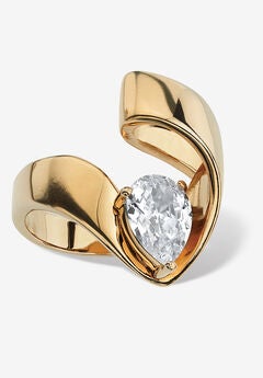1.80 Tcw Pear-Cut Cubic Zirconia Nestled Ring In Gold Ion-Plated