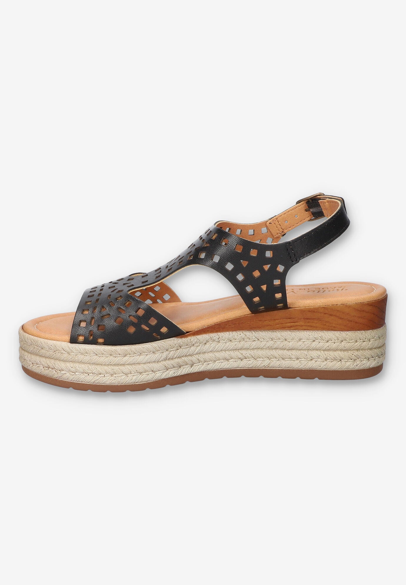 Ann-Italy Wedge Sandal, BLACK LEATHER, alternate image number 4