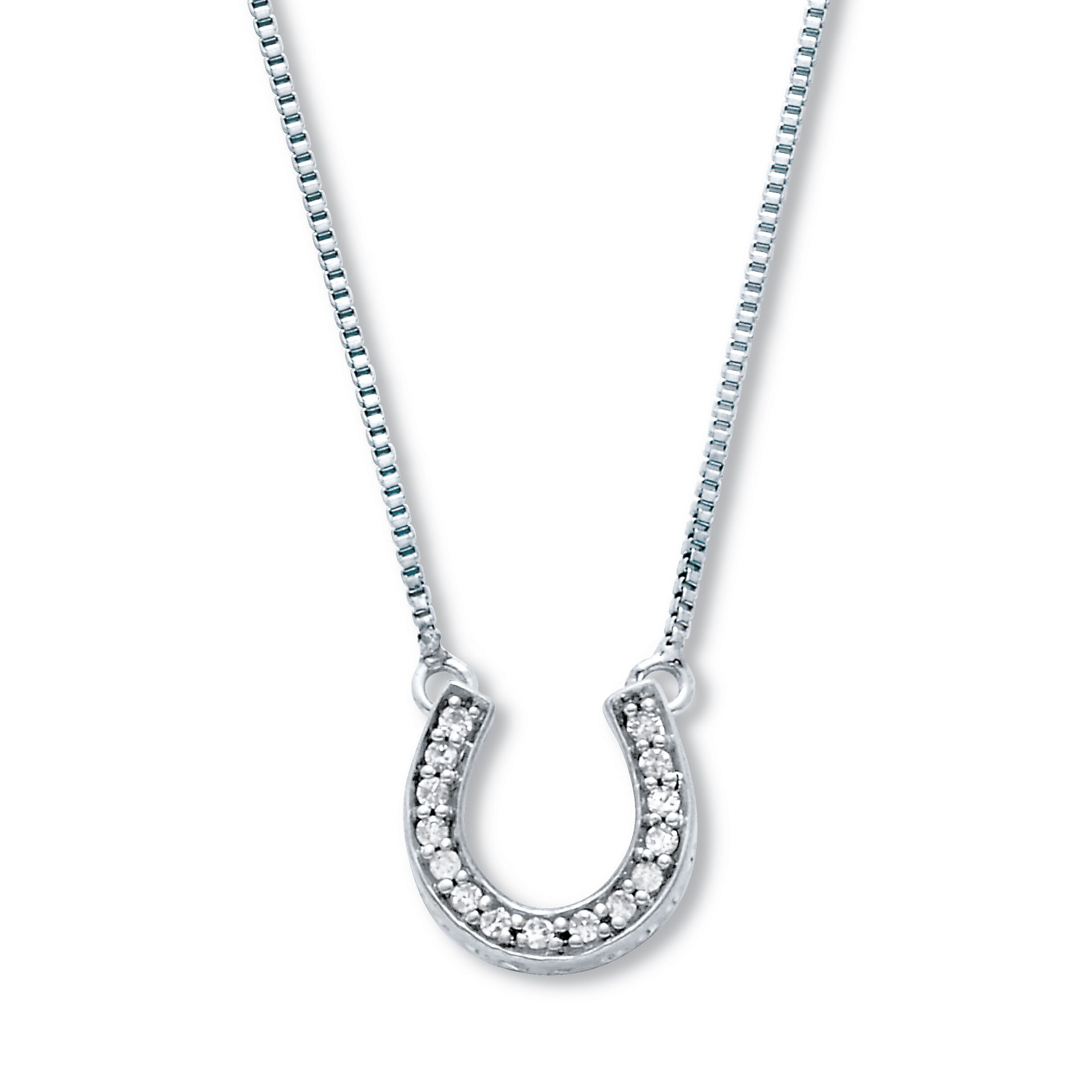 .07 TCW Diamond Sterling Silver Horseshoe Pendant and Chain 18 Inches, WHITE, hi-res image number 0