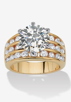 Goldtone Round Cubic Zirconia Triple Row Engagement Ring