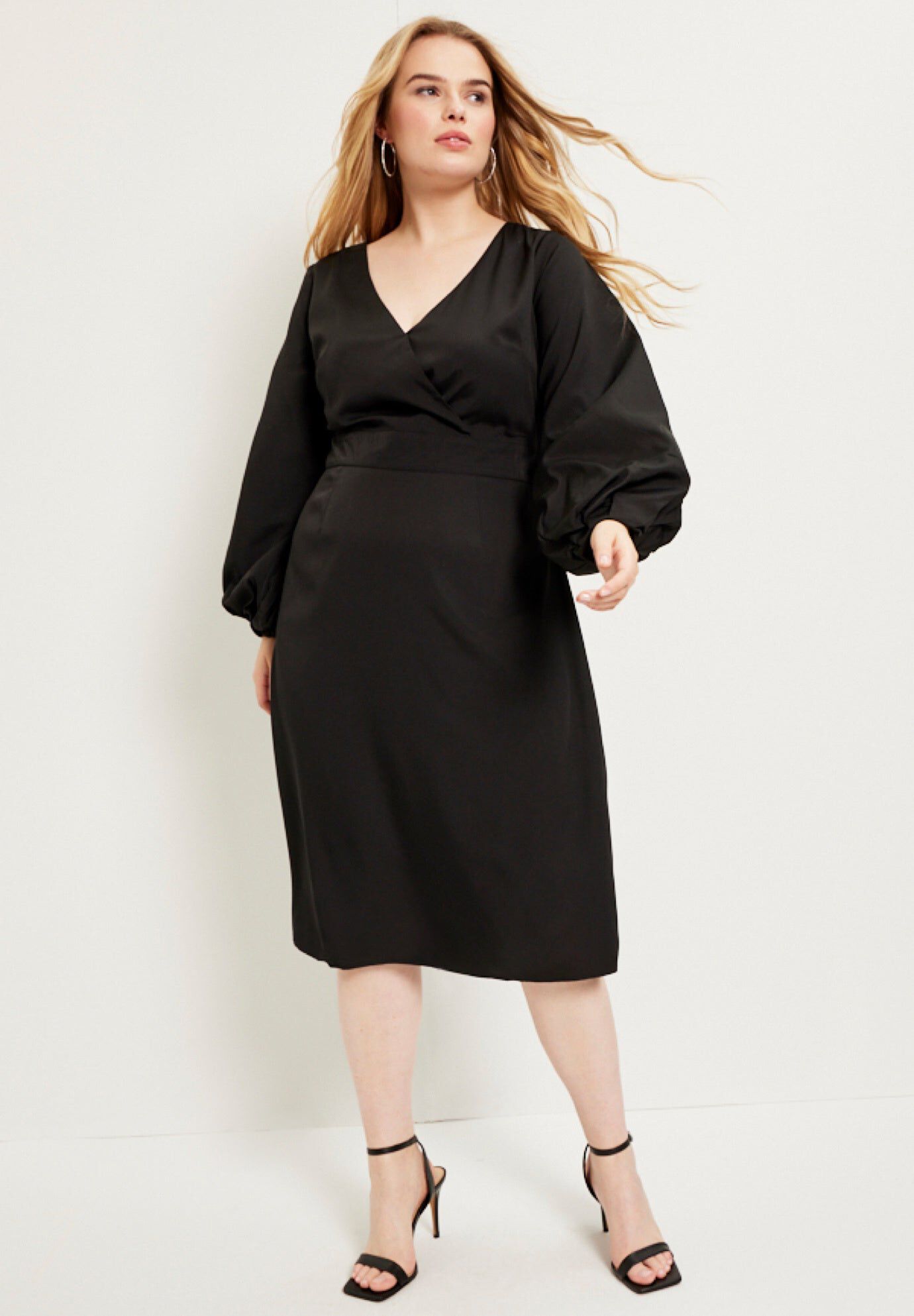 Puff-Sleeve Dress, BLACK, hi-res image number 0