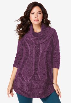 Cowl Neck Cable Pullover Sweater