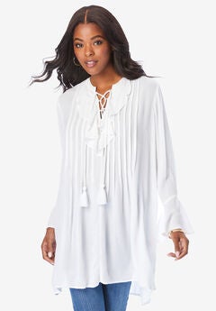 Ruffle Pintuck Crinkle Tunic