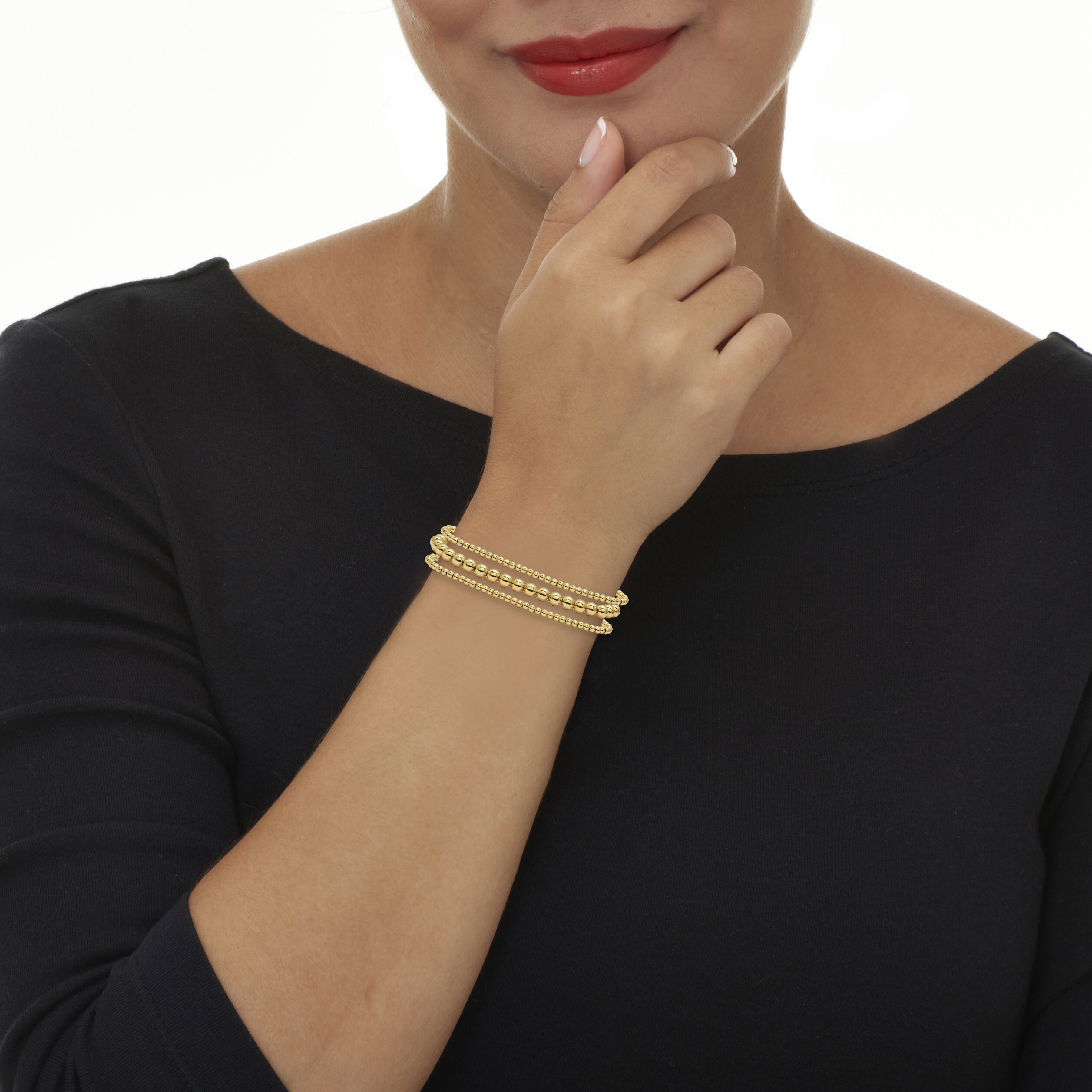 Goldtone Ball Bead Bracelets 7-inch length plus 2-inch extension, 3-Piece Set, GOLD, alternate image number 2