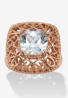 2.65 Cw Cushion Cut Cubic Zirconia Rose Ion Plated Bezel Statement Ring