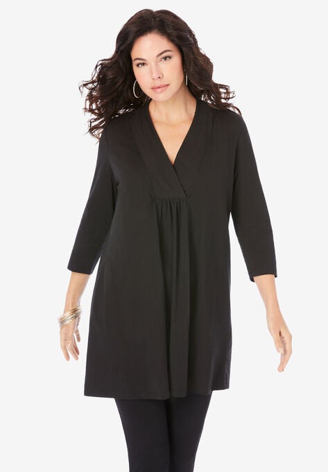 V-Neck Shirred Ultimate Tunic, BLACK, hi-res image number null