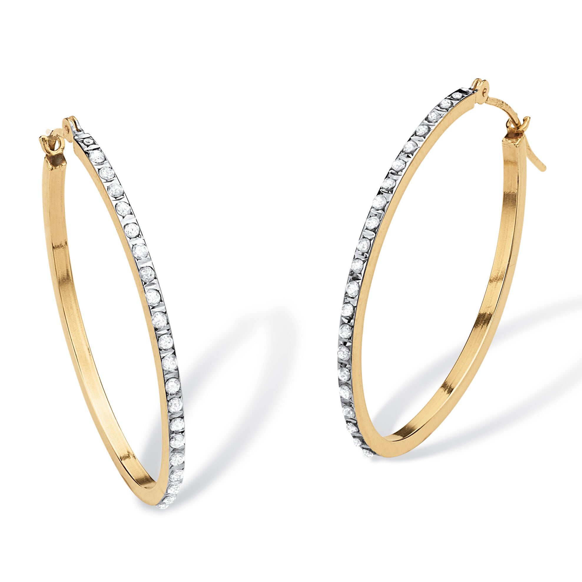 Diamond Accent 14k Yellow Gold Diamond Fascination Hoop Earrings (1 1/4 inches), WHITE, hi-res image number 0