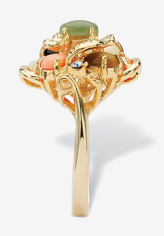 Coral, Opal, Jade, Onyx And Tiger'S-Eye Cluster Ring In Gold-Plated, , on-hover image number 1