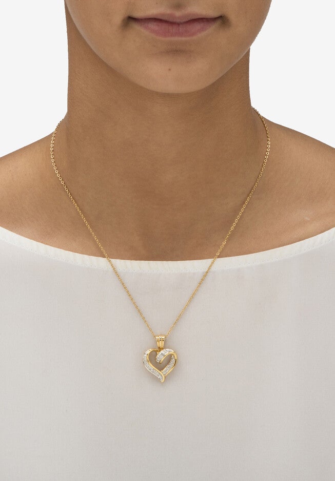 Diamond Accent Pave-Style 18K Gold-Plated Heart Pendant Necklace 18 inches, , alternate image number 2