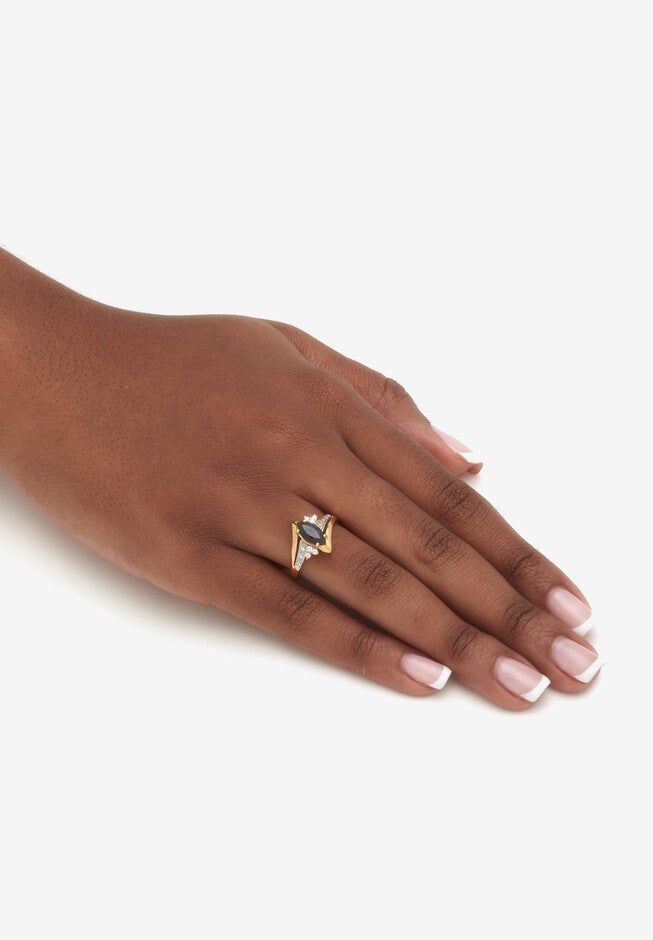 .12 Tcw Marquise Cut Onyx And Cz 18K Gold-Plated Sterling Silver Ring, , alternate image number 2