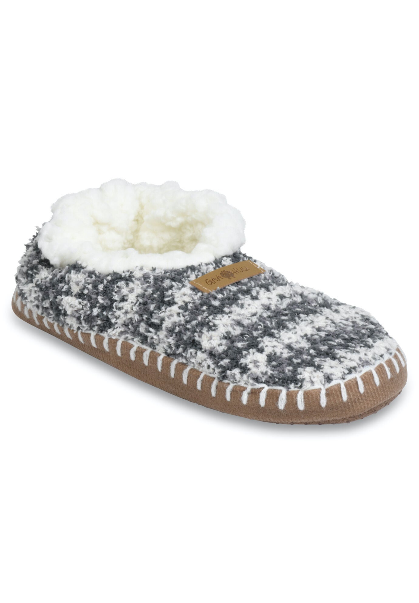 Womens Cozee Yarn Mocassin Slipper With Sidewall Slippers, GREY FAIRISLE, hi-res image number 0