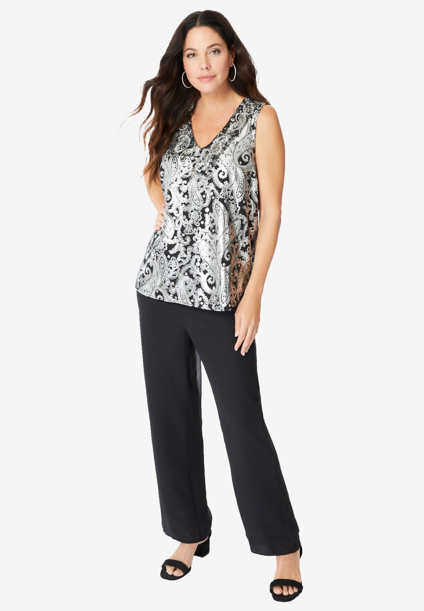 Foil-Print Georgette Pant-Set., , alternate image number 4