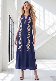 Plus Size Embroidered Sleeveless A-Line Maxi Dress