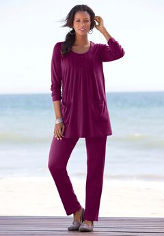 Plus Size Two Pocket Long Sleeve Soft Knit Swing Tunic