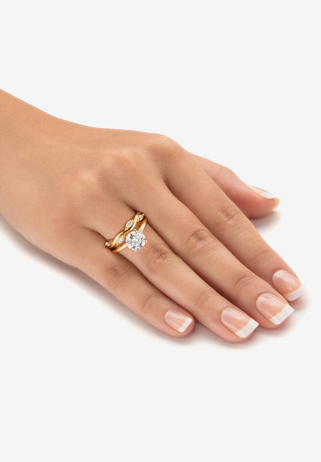 2.40 Cttw. 2-Piece Yellow Gold-Plated Round Cubic Zirconia Wedding Ring Set, , alternate image number 2