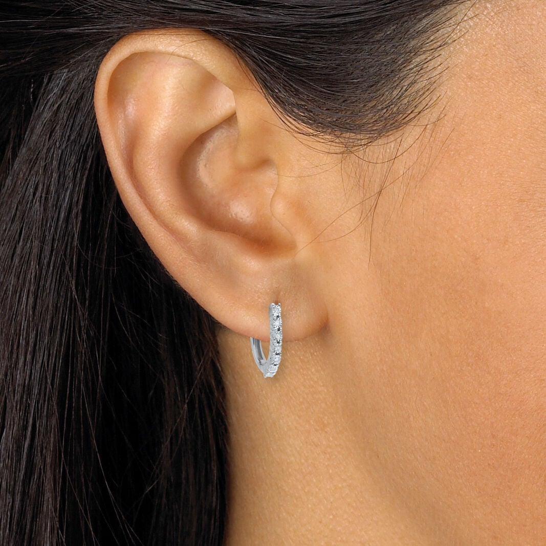 .06 TCW Diamond Sterling Silver Hoop Earrings (1/2 Inch), WHITE, alternate image number 2