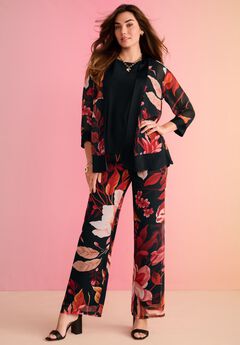 Plus Size Georgette Printed Contrast Trim Pant Set