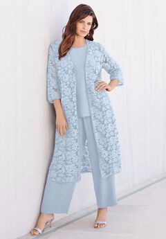 Extended Plus 3-Piece Allover Lace Duster Pant Set – Formal Wear