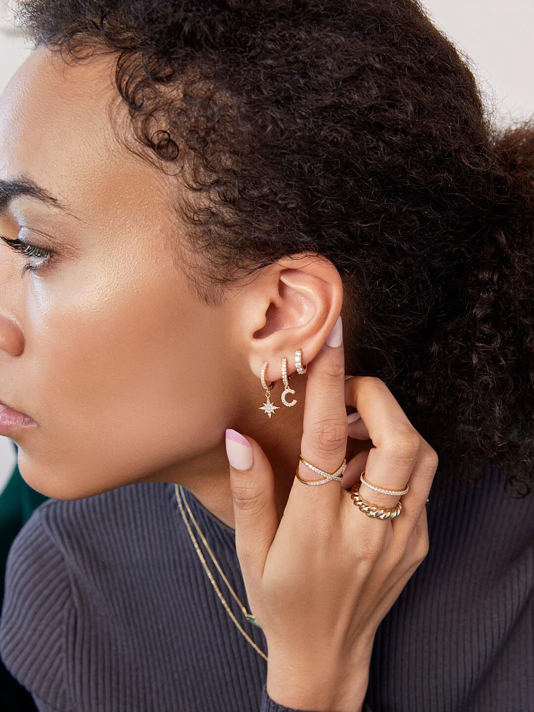 Celeste Crescent Moon Huggie Hoops, GOLD, alternate image number 4