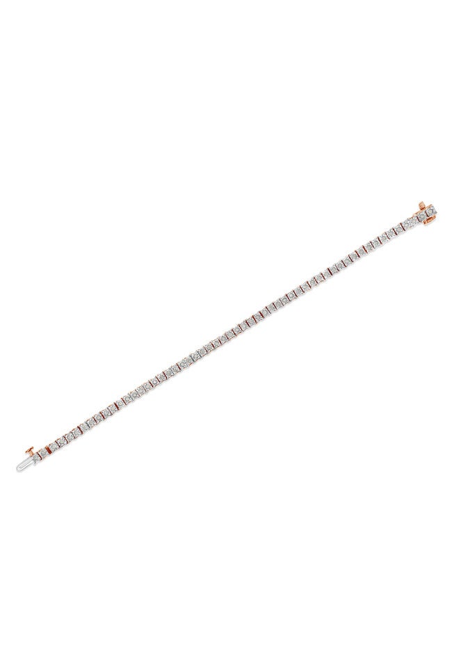 Rose Gold Over Sterling Silver Diamond Square Frame Miracleset Tennis Bracelet 8 inches, , alternate image number null