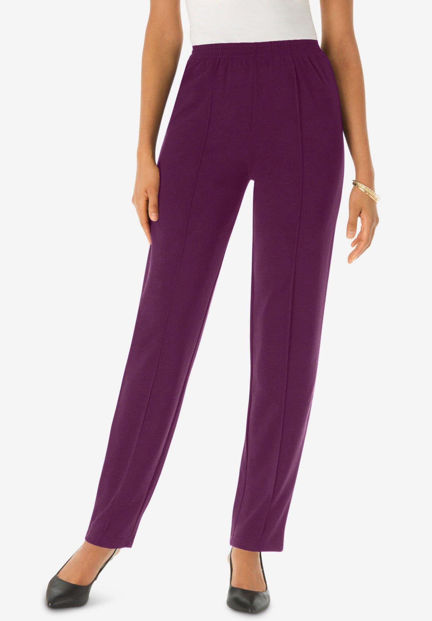 Crease Front Knit Pant, DARK BERRY, hi-res image number 0