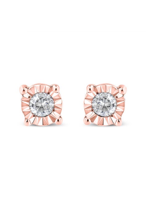 Rose Gold Plated Sterling Silver Round Brilliantcut Diamond Miracleset Stud Earrings, ROSE GOLD, hi-res image number null