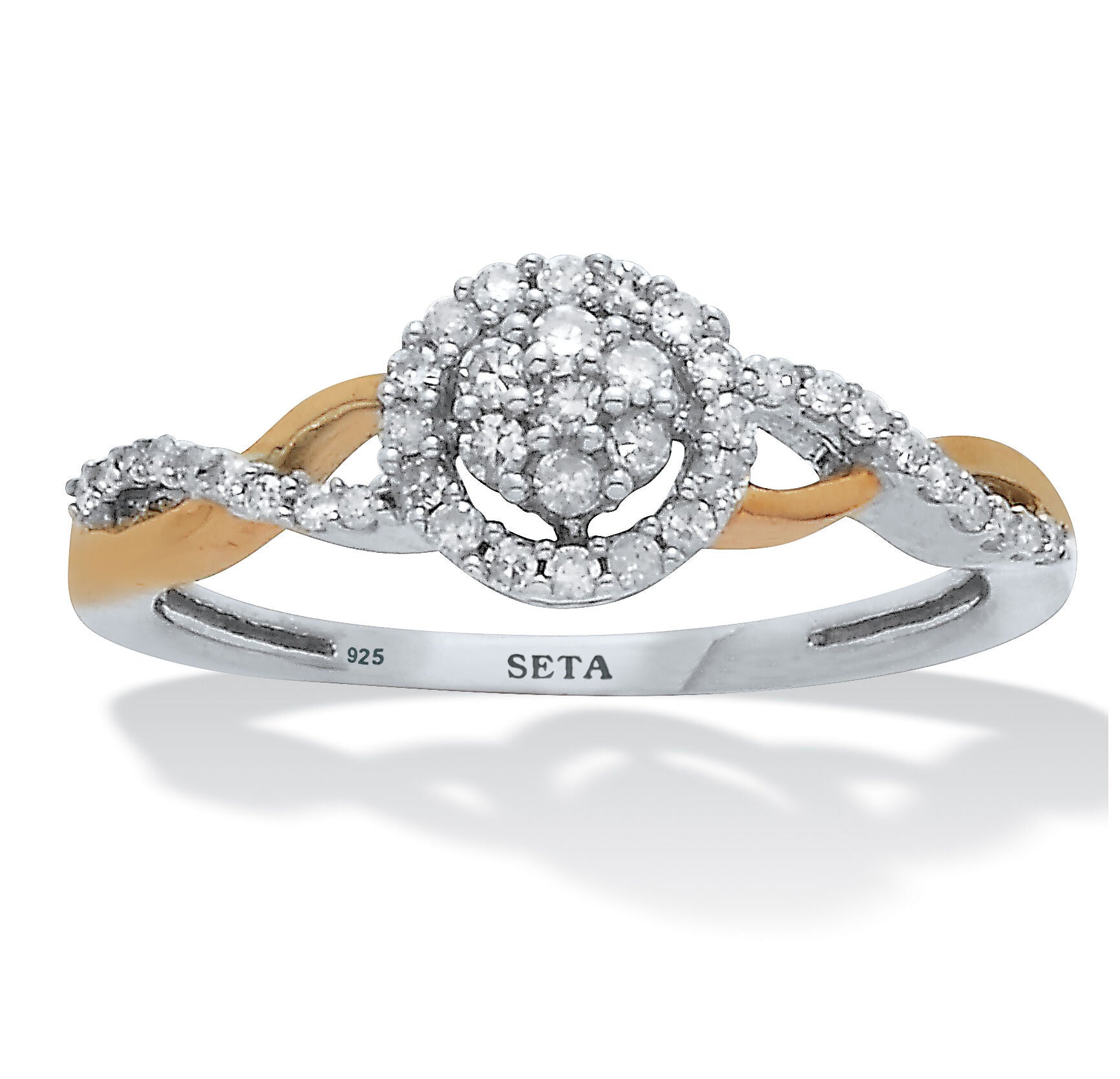 .26 TCW Diamond Tutone Sterling Silver Halo Twist Ring, WHITE, hi-res image number 0